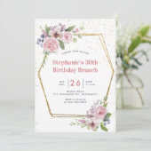 Invitation Roses de cadre fleuri d'or géométrique 30e anniver (Debout devant)