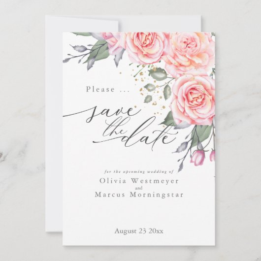 Invitation Roses de chalet rose rustique Enregistrer la date (Devant)