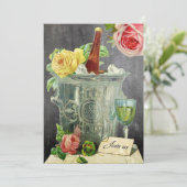Invitation Roses de Champagne Vintage Tableau Noir Anniversai (Debout devant)