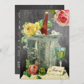 Invitation Roses de Champagne Vintage Tableau Noir Anniversai (Devant / Derrière)