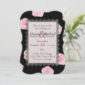 Invitation Roses de chou rose et Mariage de dentelle noire (Debout devant)