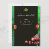 INVITATION ROSES DE CORAIL ROUGE, BLEU BLACK VERT DAMASK MONO (Dos)