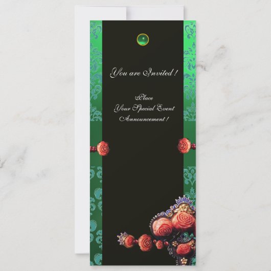 INVITATION ROSES DE CORAIL ROUGE, NOIR BLEU VERT MONOGRAMME (Dos)