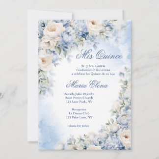 Invitation Roses de couleur bleu clair et crème.