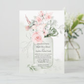 Invitation Roses de couleur rose pâle Hummer Mason Jar (Debout devant)