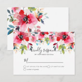 Invitation Roses de jardin d'aquarelle, Rouge Ombre RSVP (Devant / Derrière)