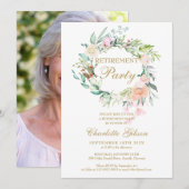 Invitation Roses de la fête de retraite Floral Garland Photo (Devant / Derrière)