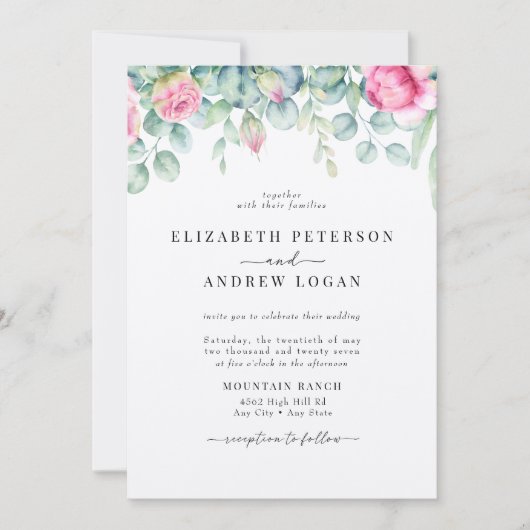 Invitation Roses de l'eucalyptus | Elegant Boho Greenery Mari (Devant)