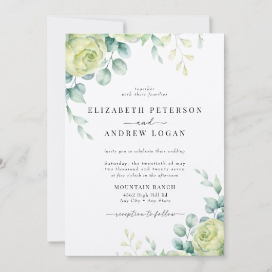 Invitation Roses de l'eucalyptus | Elegant Boho Greenery Mari (Devant)