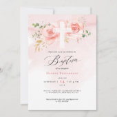 Invitation Roses de l'invitation Pink & Gold Baptism (Devant)