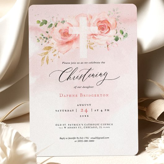Invitation Roses de l'invitation Pink & Gold Christening