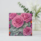 Invitation Roses de mariage délicates pastel rose (Debout devant)