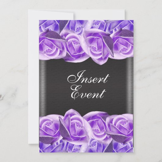 Invitation Roses de mariage noires lavande violette (Devant)