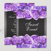 Invitation Roses de mariage noires lavande violette (Devant / Derrière)