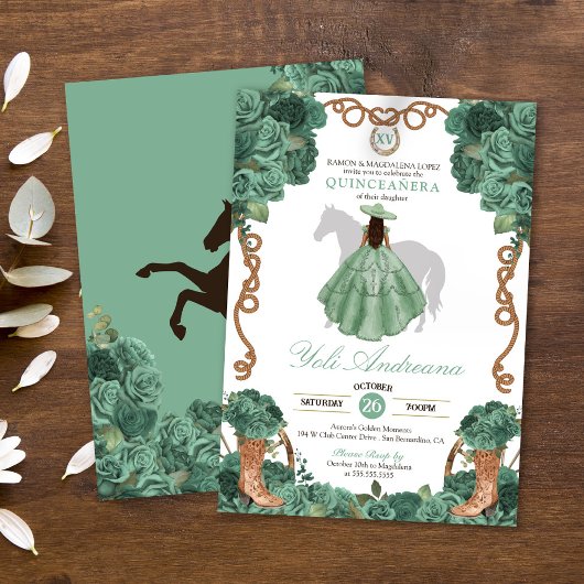 Invitation Roses de menthe Charra Vestidos Quinceanera vert c