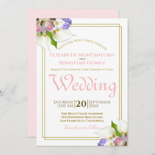 Invitation Roses de printemps et Calla Lilies Mariage or et r