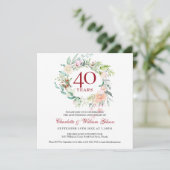 Invitation Roses de rubis Floral pour le 40e anniversaire de  (Debout devant)