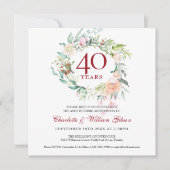 Invitation Roses de rubis Floral pour le 40e anniversaire de  (Devant)
