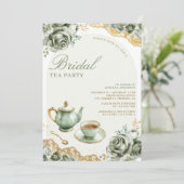 Invitation Roses de Sage Green Floral Tea Party Fête des mari (Debout devant)