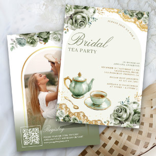 Invitation Roses de Sage Green Floral Tea Party Fête des mari