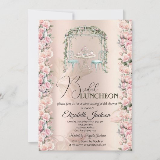 Invitation Roses de Thé Élégantes pour un Lunch de Mariage (Devant)