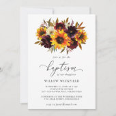 Invitation Roses de tournesol Rouge pourpre Rustique Baptême (Devant)