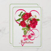 Invitation Roses de Valentine et coeurs rouges de ruban (Devant / Derrière)