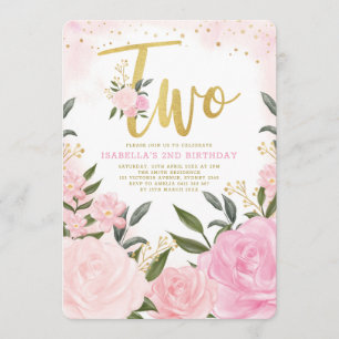 Invitation Roses de verdure pour l'or rose Girly 2e anniversa