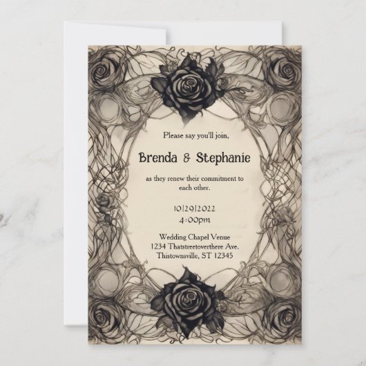 Invitation Roses d'encre gris d'aquarelle Vintage Mariage de  (Devant)