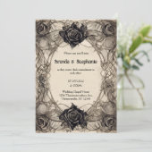 Invitation Roses d'encre gris d'aquarelle Vintage Mariage de  (Debout devant)