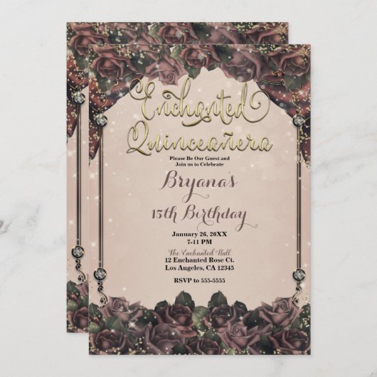 Invitation Roses d'épices Mauve 15 Quinceañera 15e (Devant / Derrière)