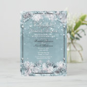 Invitation Roses d'hiver enchantées argent et blanc Shower de (Debout devant)