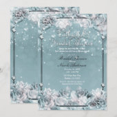 Invitation Roses d'hiver enchantées argent et blanc Shower de (Devant / Derrière)