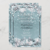 Invitation Roses d'hiver enchantés Fête des mariées blanche e (Devant / Derrière)