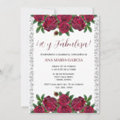Invitation Roses & Diamonds Feminine 40th Birthday Spanish (Devant)