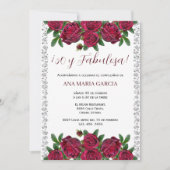 Invitation Roses & Diamonds Feminine 50th Birthday Spanish (Devant)