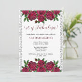 Invitation Roses & Diamonds Feminine 50th Birthday Spanish (Debout devant)