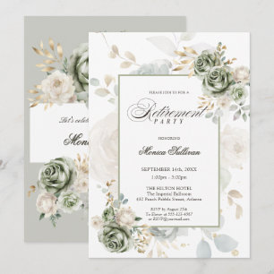 Invitation Roses d'Ivoire Élégant Fête de Retraite Florale