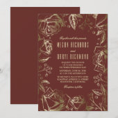 Invitation Roses d'or - Bourgogne Marsala Mariage de automne (Devant / Derrière)