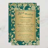 Invitation Roses d'or en vert 30e anniversaire (Devant / Derrière)