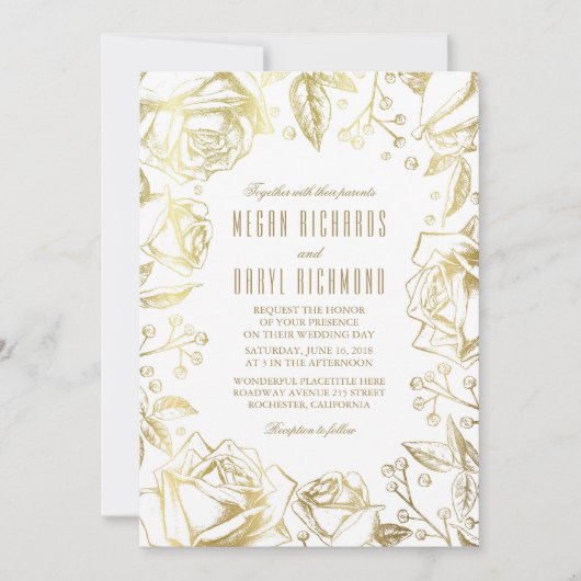 Invitation Roses d'or et Mariage du souffle de bébé (Devant)