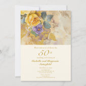 Invitation Roses d'or et violets 50e anniversaire de Mariage (Devant)