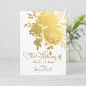 Invitation Roses d'or Faux Foil Elégant Mariage floral modern (Debout devant)