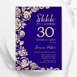 Invitation Roses d'or pourpre surprise 30e anniversaire<br><div class="desc">Purple Gold Floral Surprise 30e anniversaire de fête Invitation. Design élégant avec des roses,  fausse feuille d'or et police de script de typographie. Carte invitation tendance parfaite pour une célébration anniversaire élégante. Peut être customisé à n'importe quel âge. Invitations Zazzle imprimées ou téléchargement instantané modèle imprimable numérique.</div>