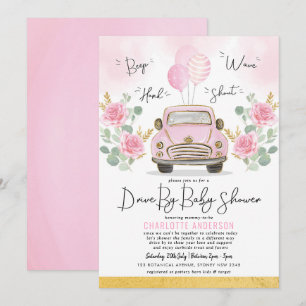 Invitation Roses d'or rose à travers le Baby shower fille