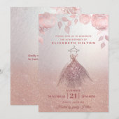 Invitation roses d'or rose de la Parties scintillant moderne (Devant / Derrière)