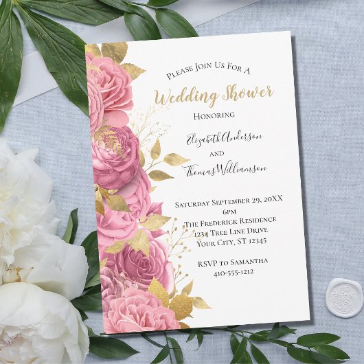 Invitation Roses d'or rose Floral Wedding shower officiel