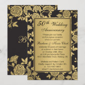 Invitation Roses d'or sur le 50ème anniversaire noir (Devant / Derrière)