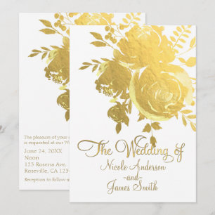 Invitation Roses Dorées Faux Feuille Élégant Moderne Floral M