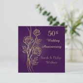 Invitation Roses dorées sur 50e anniversaire violet (Debout devant)